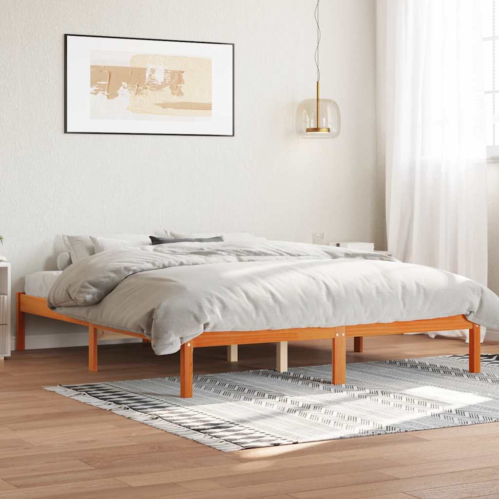 vidaXL Bed Frame without Mattress Solid Wood Pine Length 200 cm Wax Brown