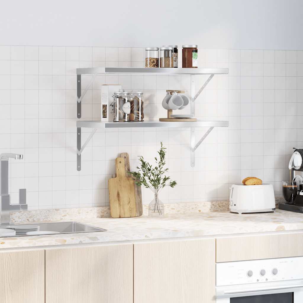 vidaXL Wall Shelves 2 pcs 75x40 cm Silver Stainless Steel 3