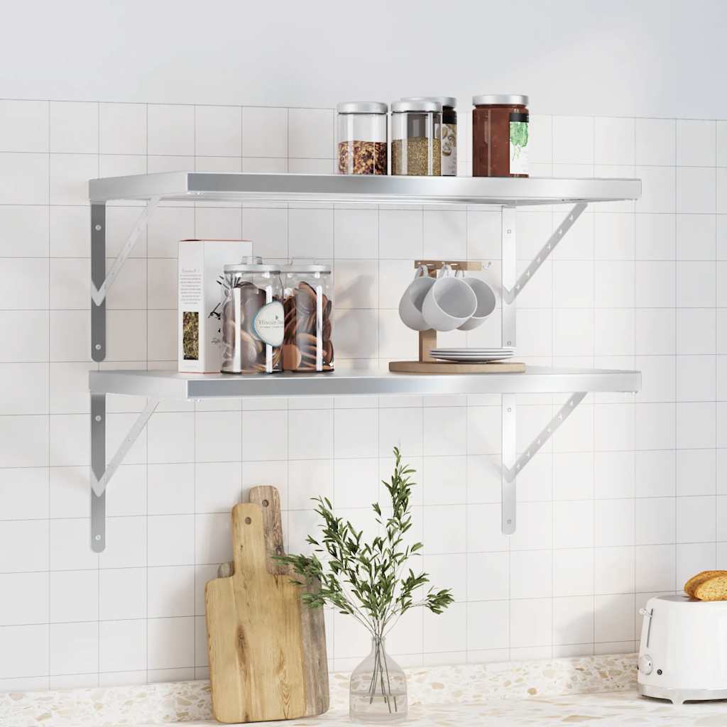 vidaXL Wall Shelves 2 pcs 75x40 cm Silver Stainless Steel 1