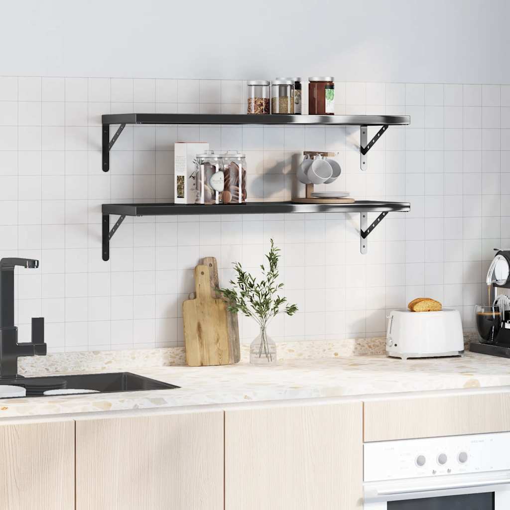 vidaXL Wall Shelves 2 pcs 100x30 cm Black Stainless Steel 3