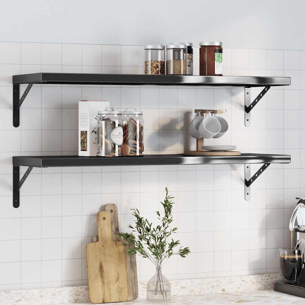 vidaXL Wall Shelves 2 pcs 100x30 cm Black Stainless Steel 1