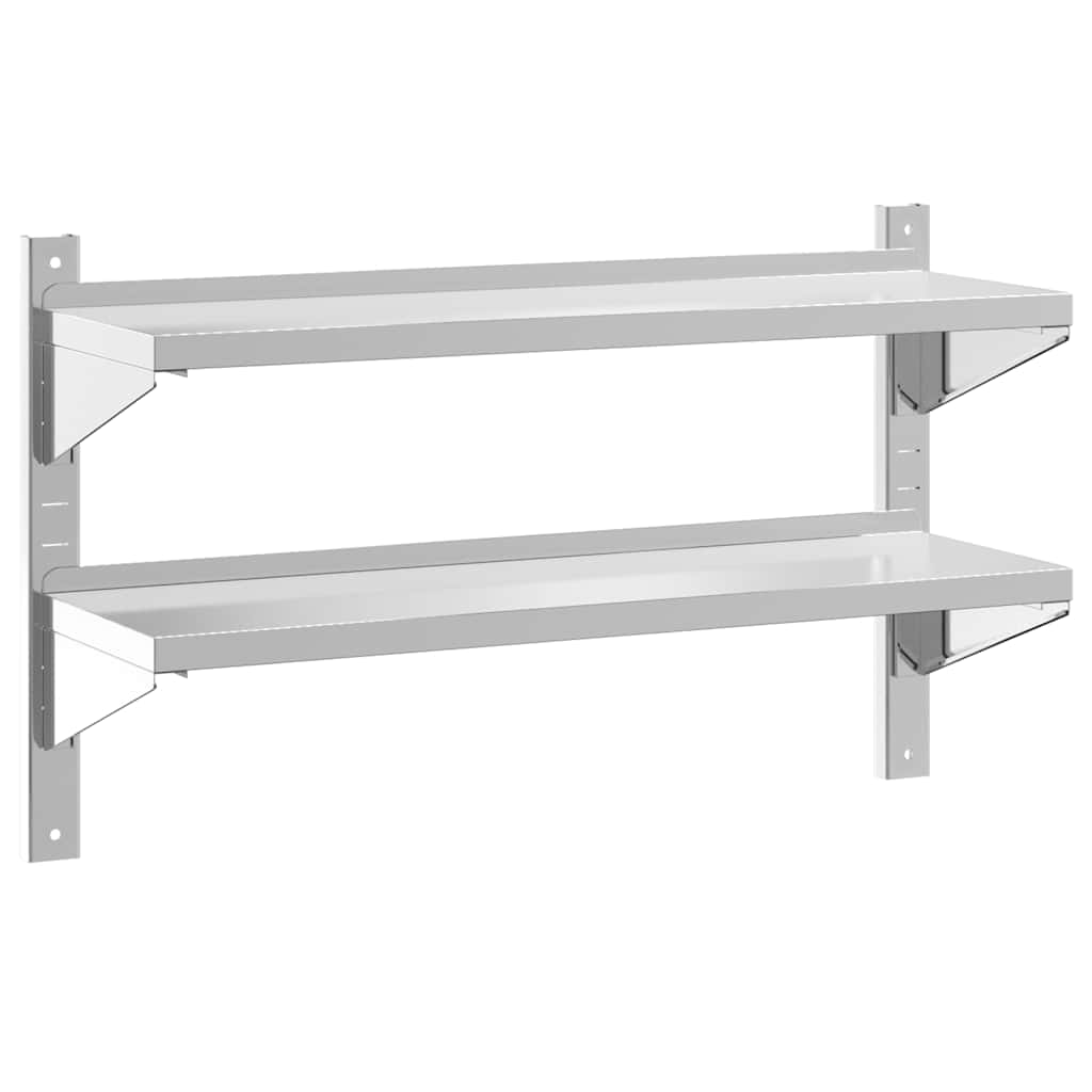 vidaXL 2-Tier Wall Shelf 100x30x60 cm Silver Stainless Steel 2