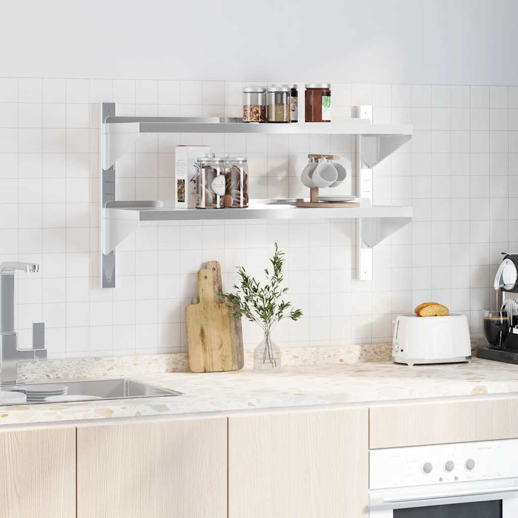 vidaXL 2-Tier Wall Shelf 100x30x60 cm Silver Stainless Steel 3