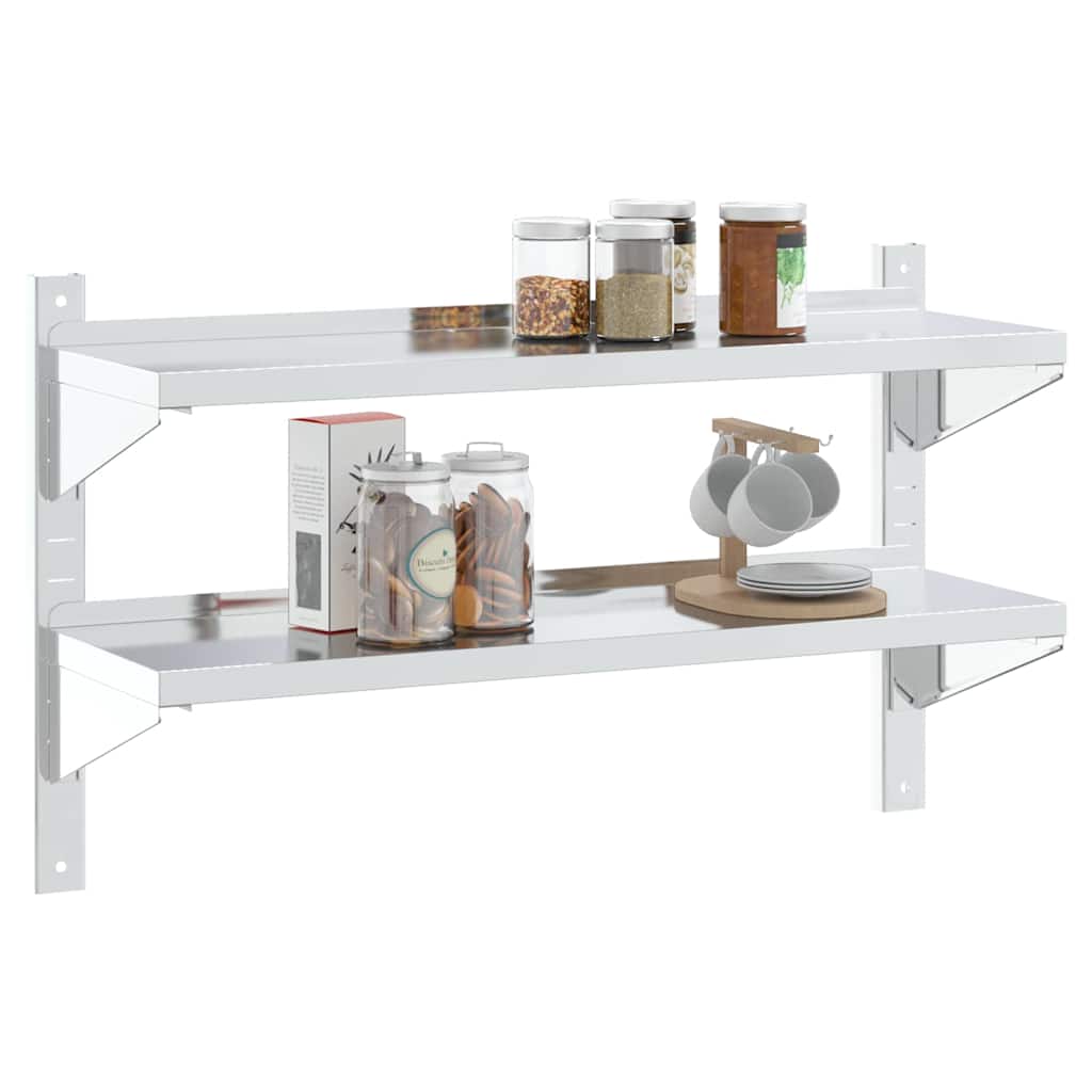 vidaXL 2-Tier Wall Shelf 100x30x60 cm Silver Stainless Steel 4