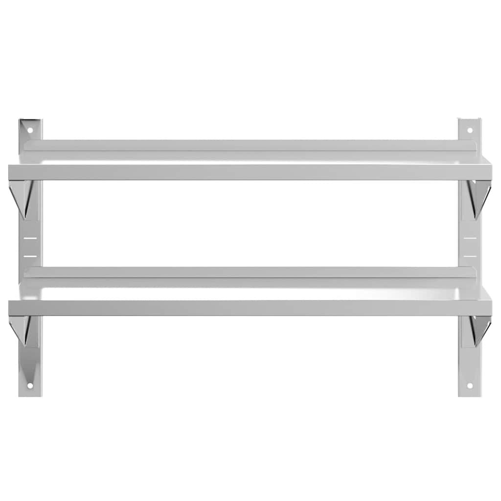 vidaXL 2-Tier Wall Shelf 100x30x60 cm Silver Stainless Steel 5