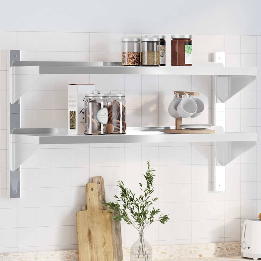 vidaXL 2-Tier Wall Shelf 100x30x60 cm Silver Stainless Steel 1