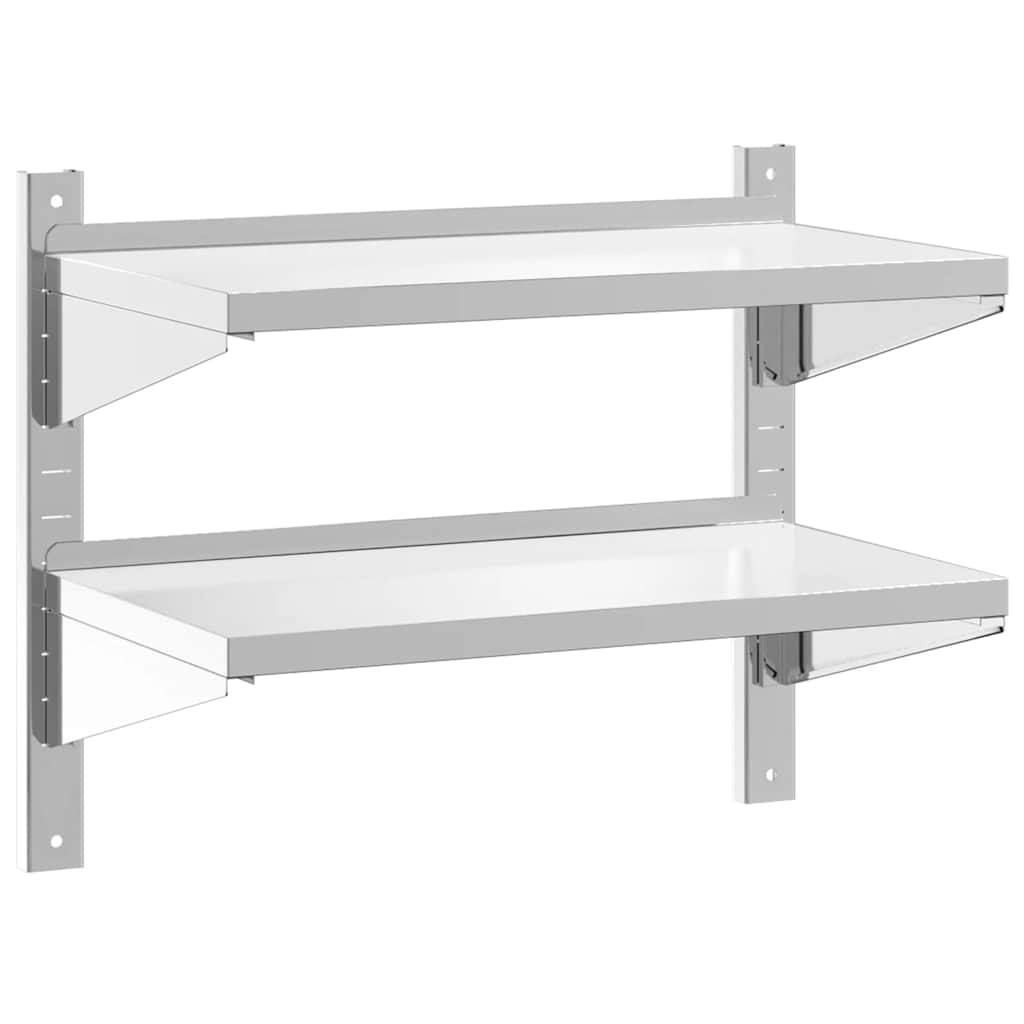 vidaXL 2-Tier Wall Shelf 75x40x60 cm Silver Stainless Steel 2