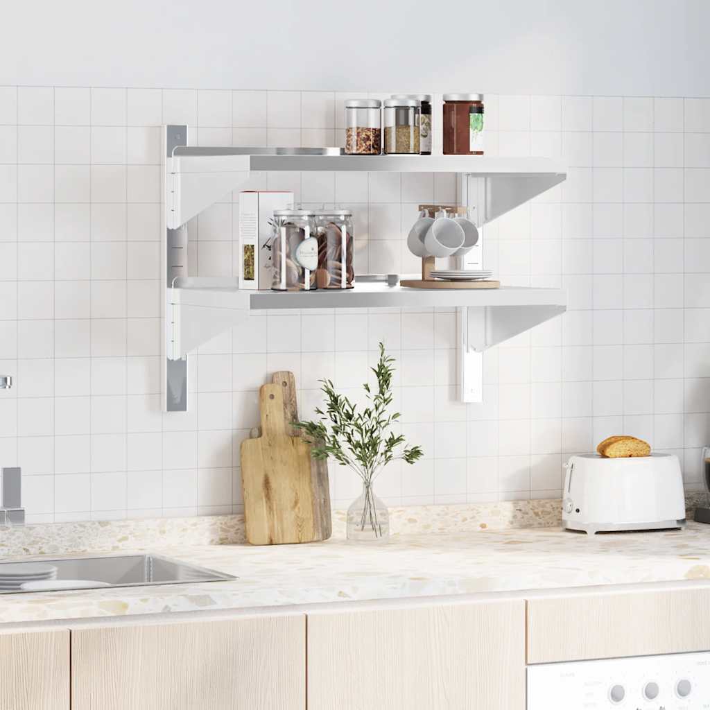 vidaXL 2-Tier Wall Shelf 75x40x60 cm Silver Stainless Steel 3