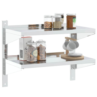 vidaXL 2-Tier Wall Shelf 75x40x60 cm Silver Stainless Steel 4