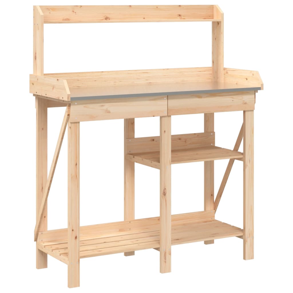 vidaXL Potting Bench with Shelves Solid Wood Fir 2