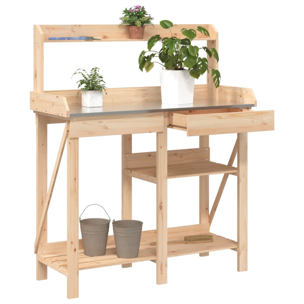 vidaXL Potting Bench with Shelves Solid Wood Fir 1
