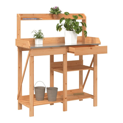 Potting Bench with Shelves Solid Wood Fir Brown