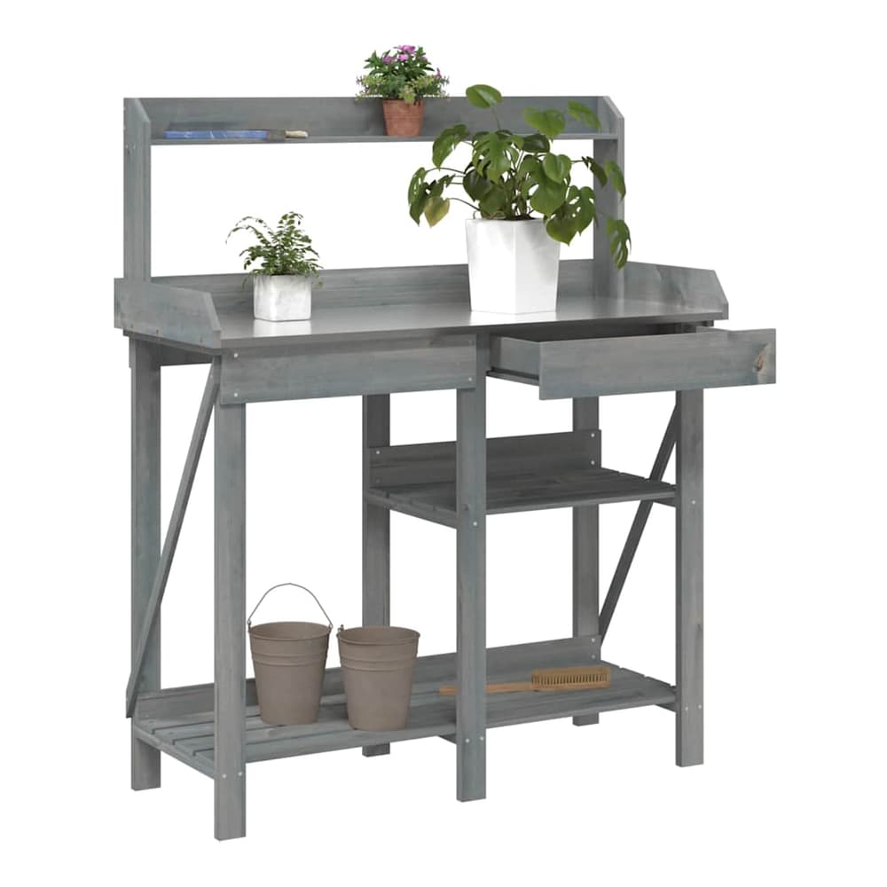 Potting Bench with Shelves Solid Wood Fir Grey