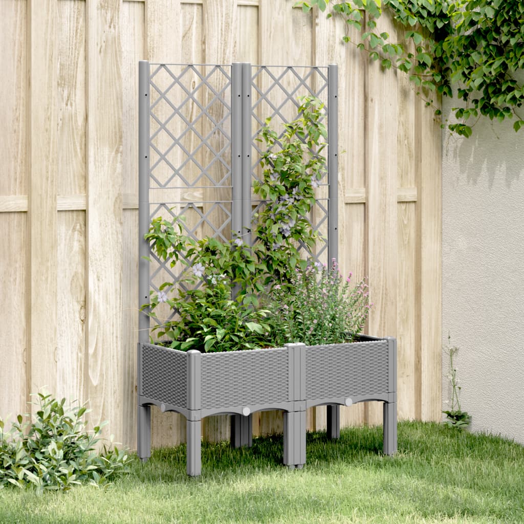 vidaXL Garden Planter with Trellis Light Grey 80x40x142 cm PP 1