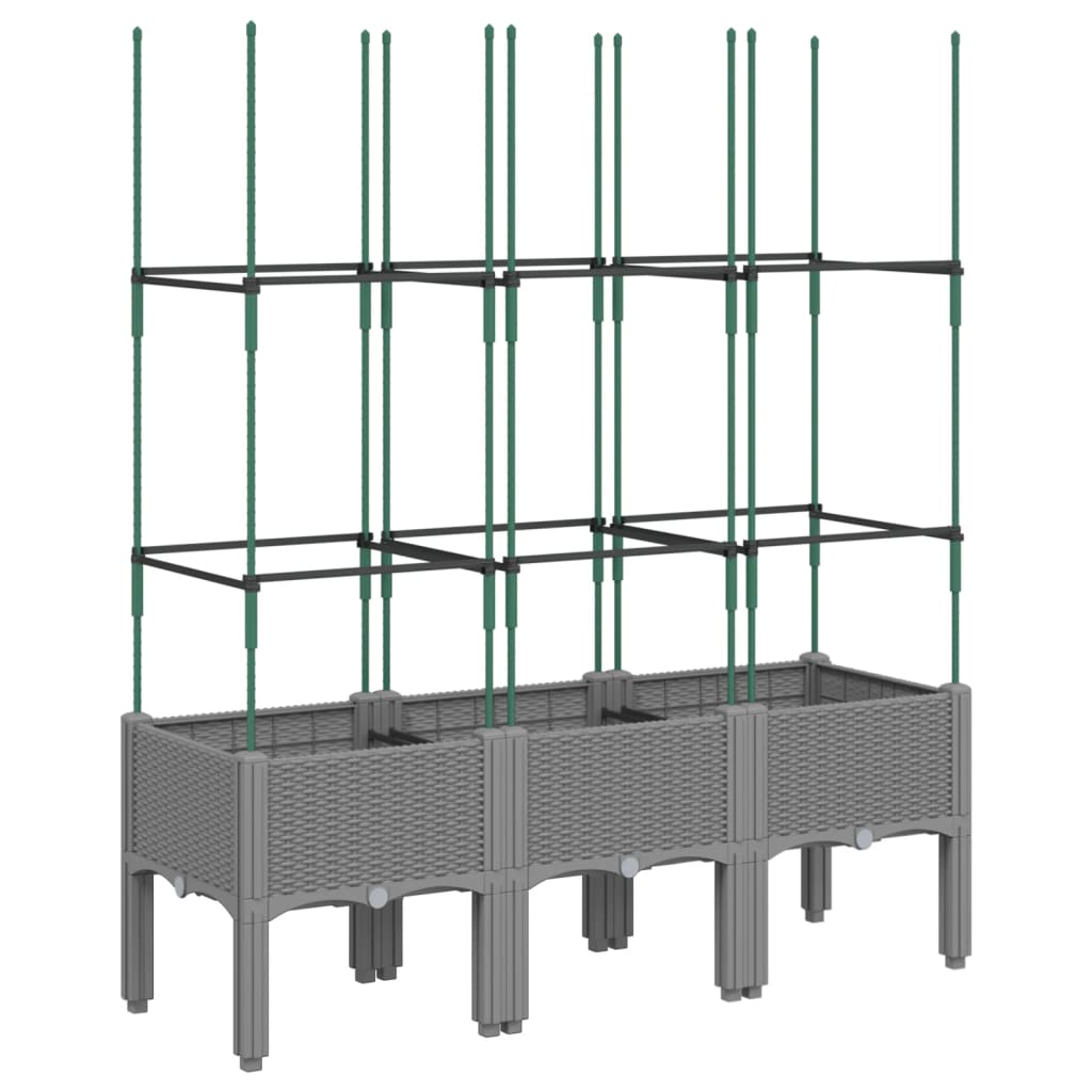 vidaXL Garden Planter with Trellis Light Grey 120x40x142.5 cm PP 2