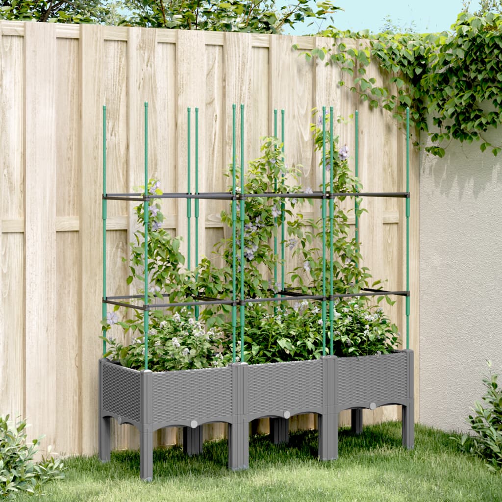 vidaXL Garden Planter with Trellis Light Grey 120x40x142.5 cm PP 1