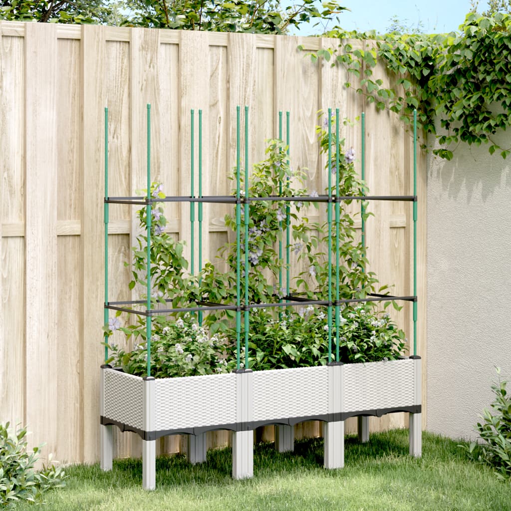 vidaXL Garden Planter with Trellis White 120x40x142.5 cm PP 1