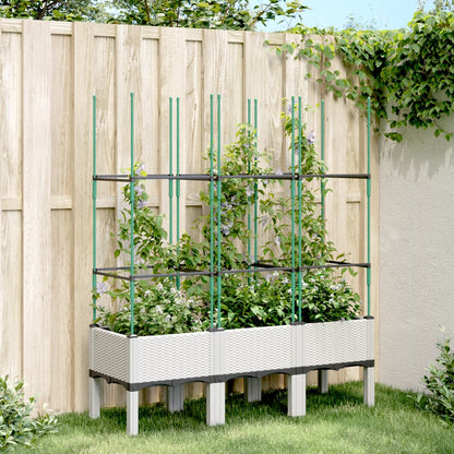 vidaXL Garden Planter with Trellis White 120x40x142.5 cm PP 1