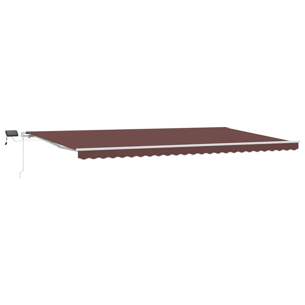 Manual Awning with Solar LED 6 x 3 m 100% Polyester with White Frame Drop 300 cm Width 600 cm Brown
