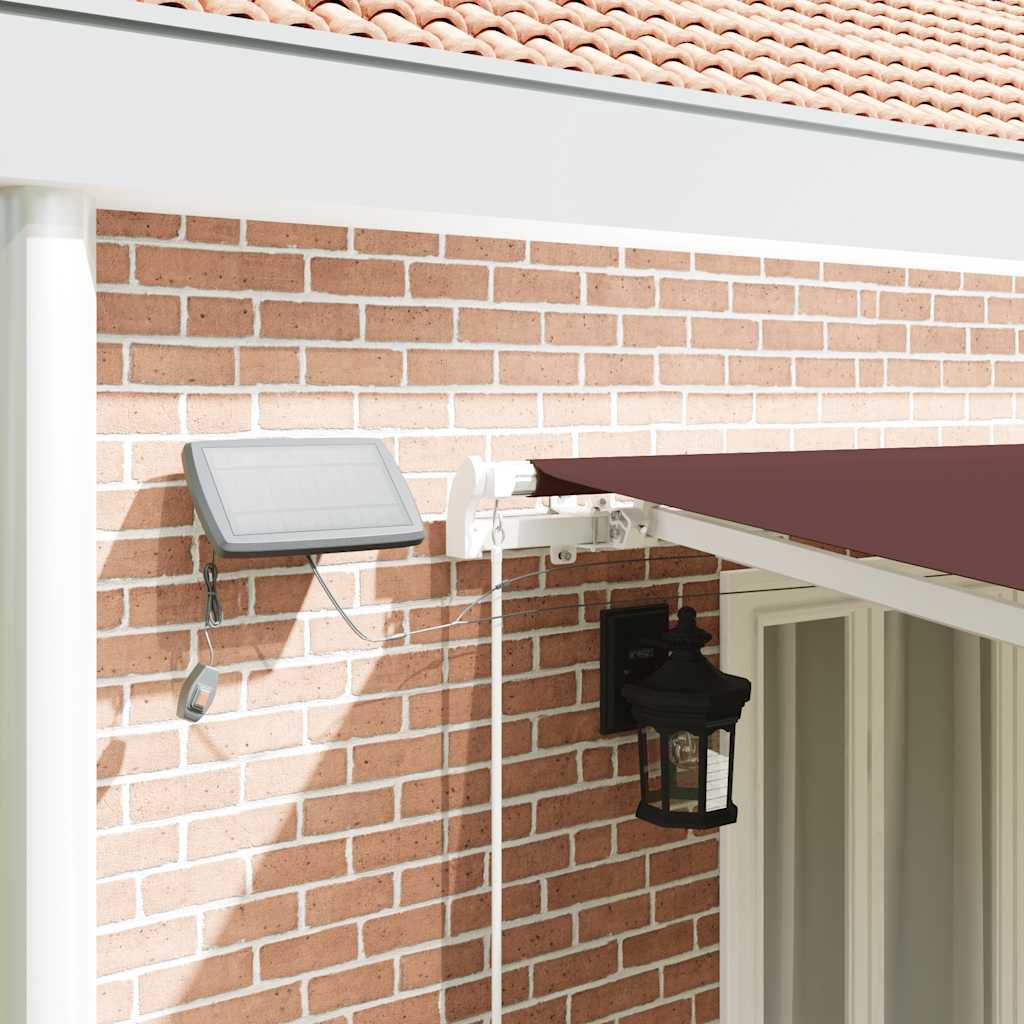 Manual Awning with Solar LED 6 x 3 m 100% Polyester with White Frame Drop 300 cm Width 600 cm Brown