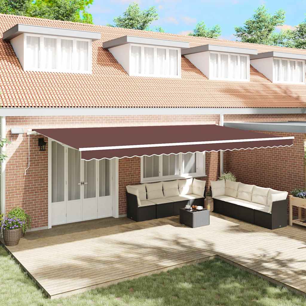 Manual Awning with Solar LED 6 x 3 m 100% Polyester with White Frame Drop 300 cm Width 600 cm Brown