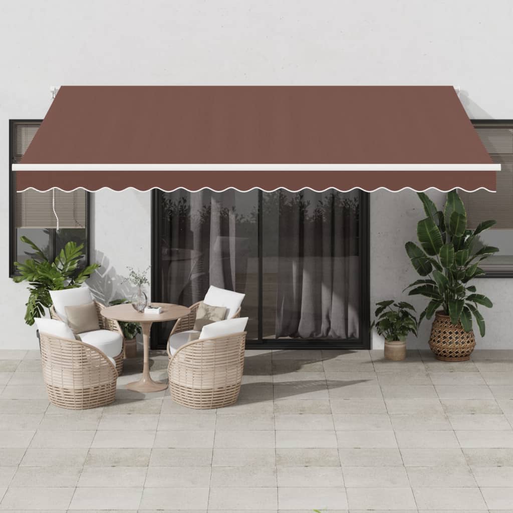 Manual Awning 4.5 x 3.5 m 100% Polyester with White Frame Drop 350 cm Width 450 cm Brown