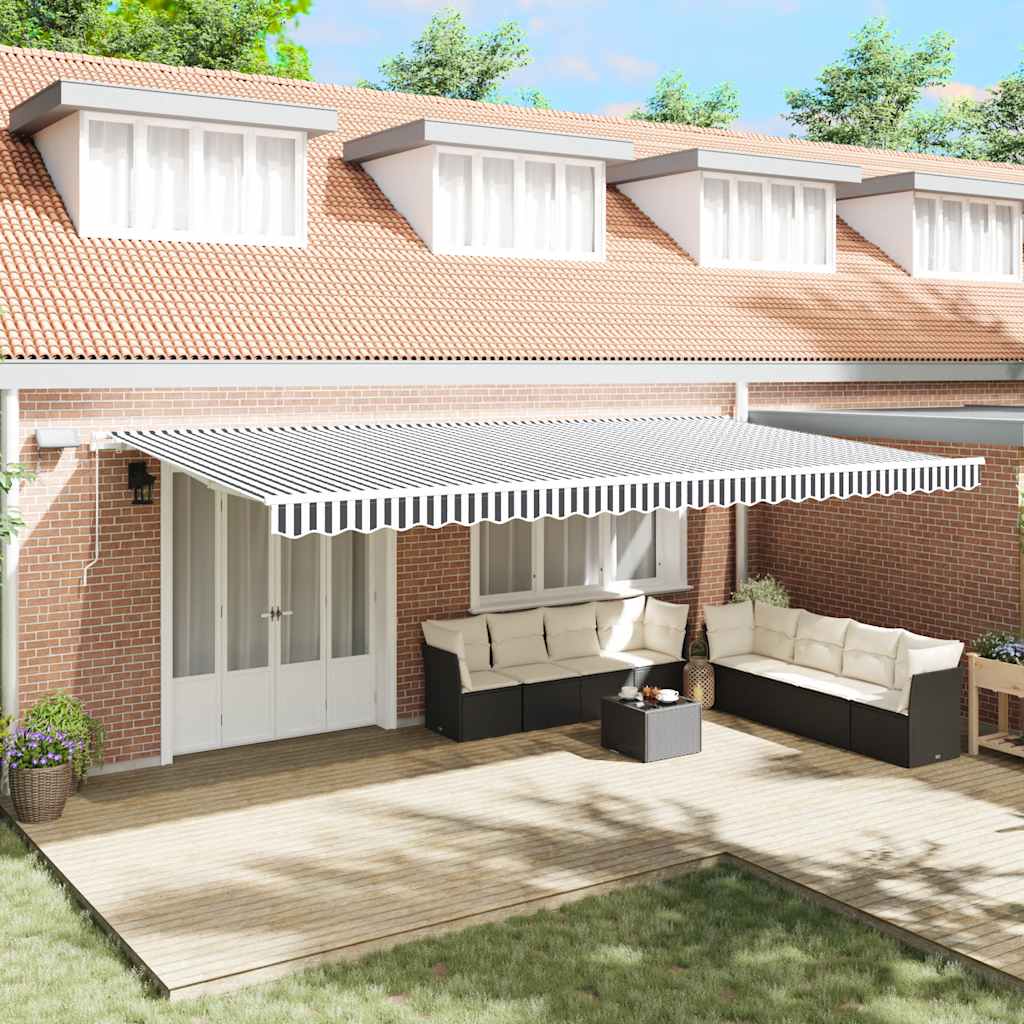 Manual Awning with Solar LED 6 x 3 m 100% Polyester with White Frame Drop 300 cm Width 600 cm Anthracite and white