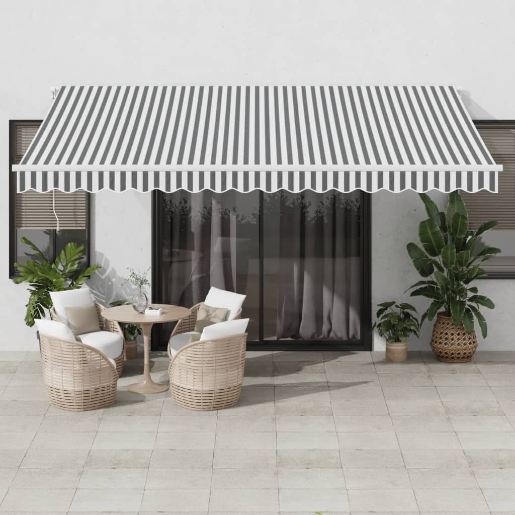 Manual Awning 4.5 x 3.5 m 100% Polyester with White Frame Drop 350 cm Width 450 cm Anthracite and white