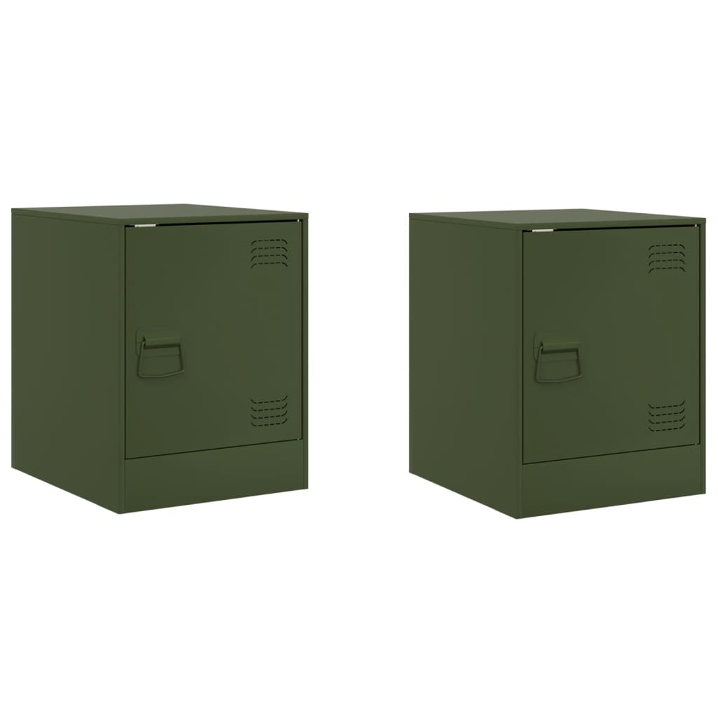 vidaXL Bedside Cabinets 2 pcs Olive Green 34.5x39x44 cm Steel 2