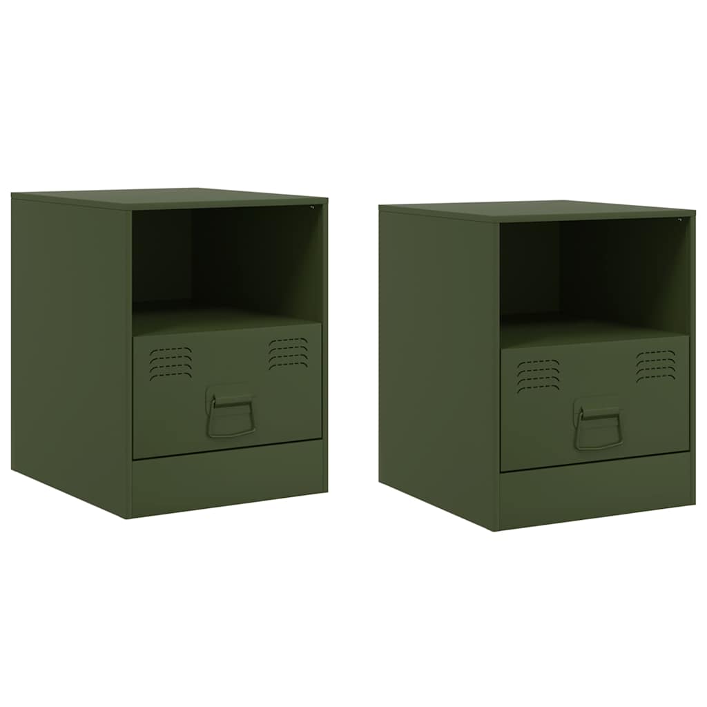 vidaXL Bedside Cabinets 2 pcs Olive Green 34.5x39x44 cm Steel 2