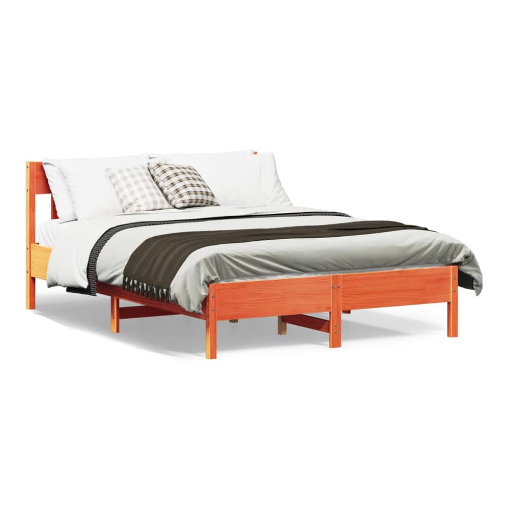 Bed Frame without Mattress Solid Wood Pine Length 200 cm Wax Brown 150 cm