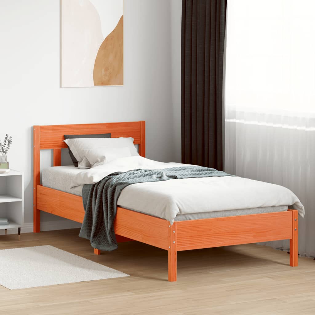 vidaXL Bed Frame without Mattress Wax Brown 100x200 cm Solid Wood Pine 3