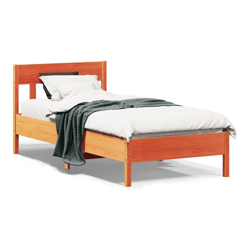 Bed Frame without Mattress Solid Wood Pine Length 200 cm Wax Brown 90 cm