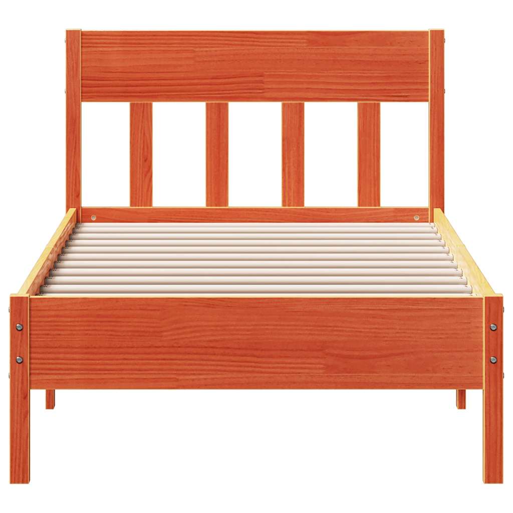 vidaXL Bed Frame without Mattress Wax Brown 75x190 cm Small Single Solid Wood Pine 4