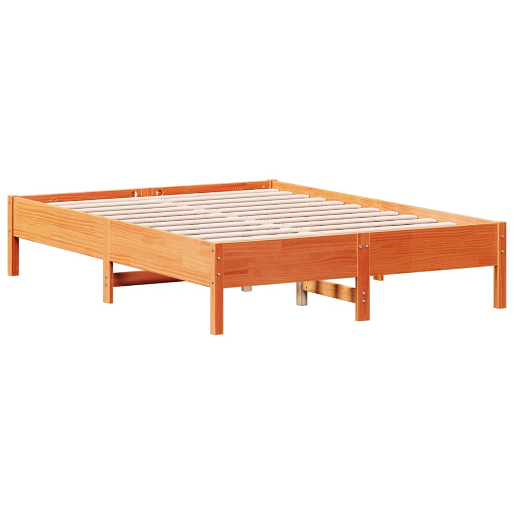 vidaXL Bed Frame without Mattress Wax Brown 135x190 cm Double Solid Wood Pine 2