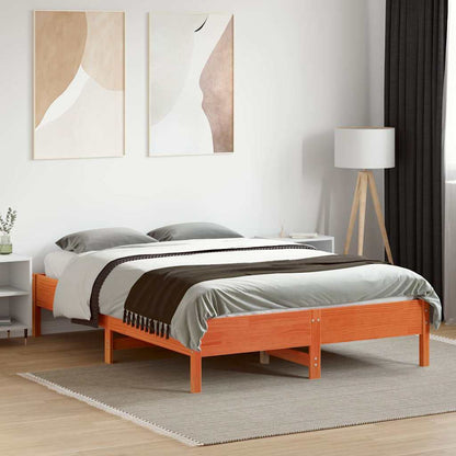 vidaXL Bed Frame without Mattress Wax Brown 135x190 cm Double Solid Wood Pine 3