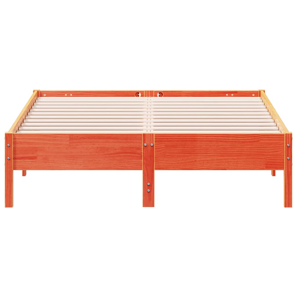 vidaXL Bed Frame without Mattress Wax Brown 135x190 cm Double Solid Wood Pine 4