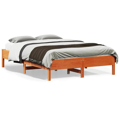 vidaXL Bed Frame without Mattress Wax Brown 135x190 cm Double Solid Wood Pine 1