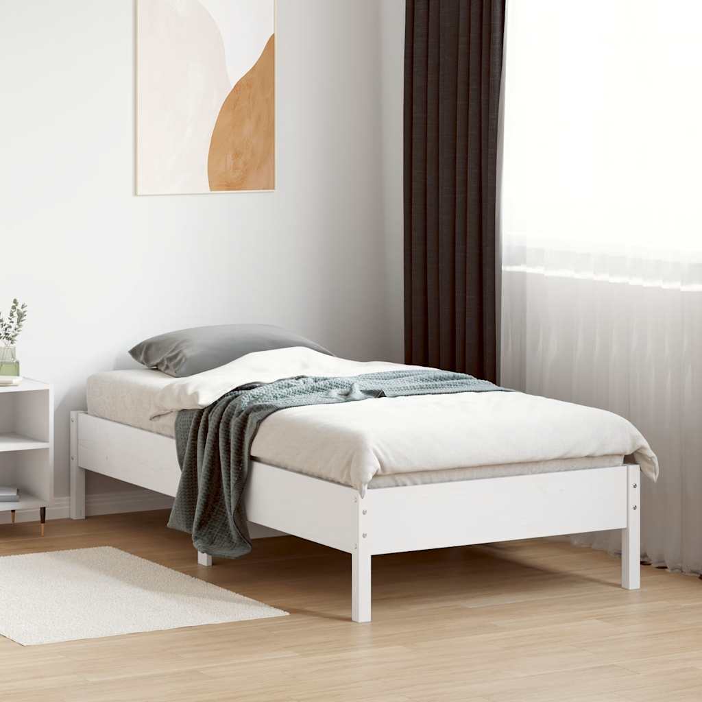 vidaXL Bed Frame without Mattress White 75x190 cm Solid Wood Pine 3