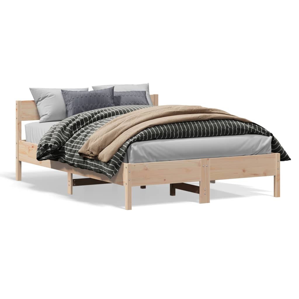 Bed Frame without Mattress Solid Wood Pine Length 200 cm Natural 150 cm