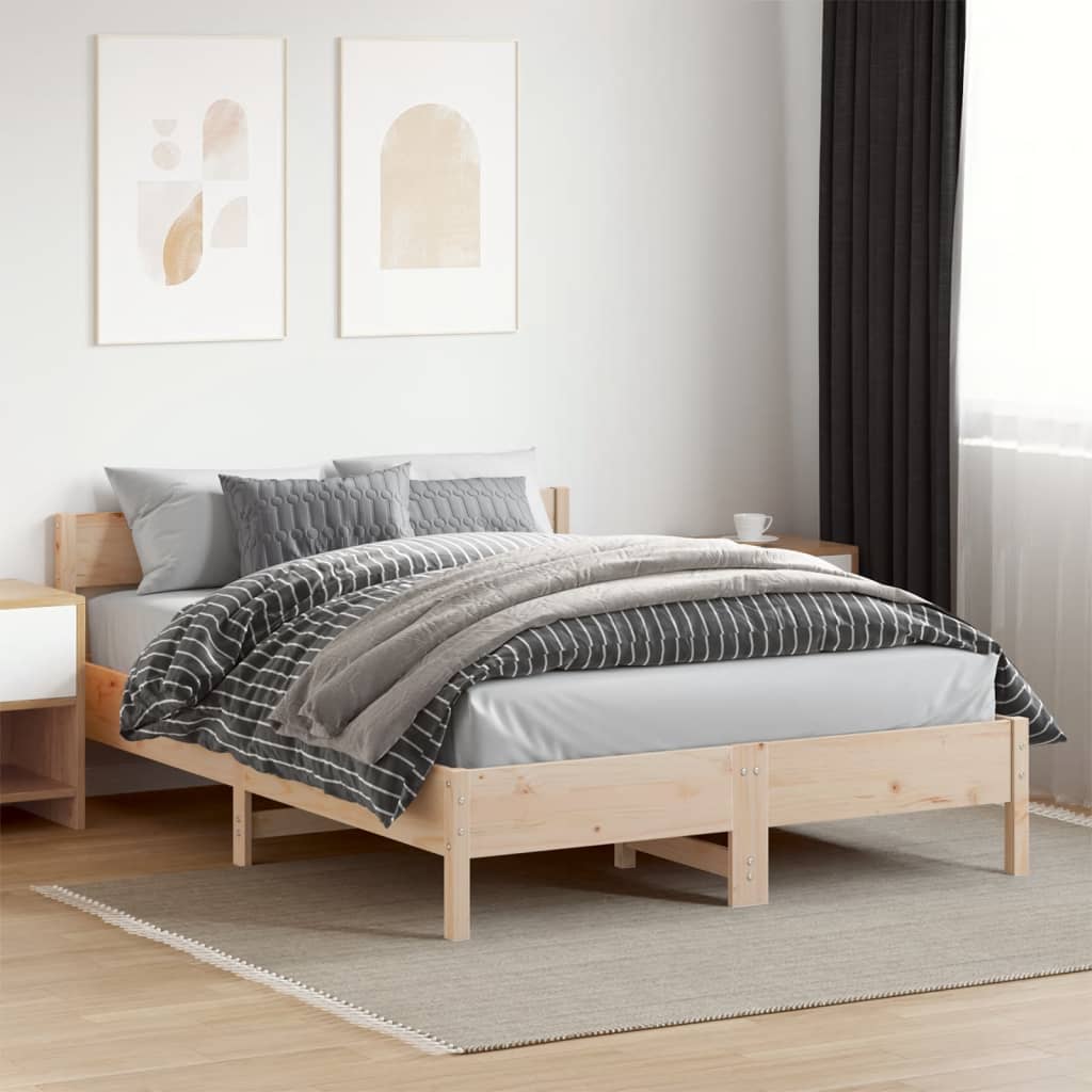 Bed Frame without Mattress Solid Wood Pine Length Natural