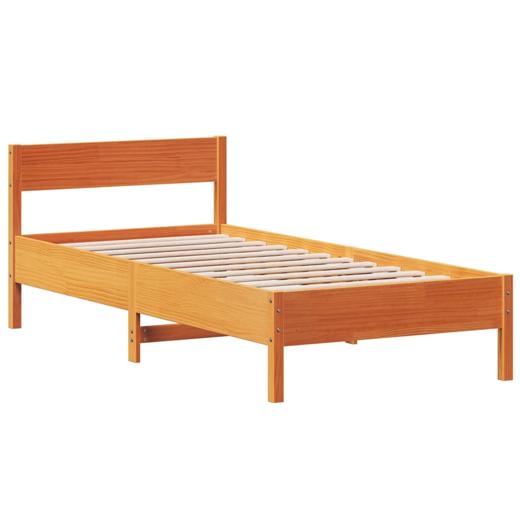 vidaXL Bed Frame without Mattress Wax Brown 90x190 cm Single Solid Wood Pine 3