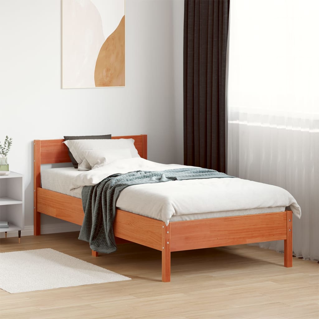vidaXL Bed Frame without Mattress Wax Brown 90x190 cm Single Solid Wood Pine 1