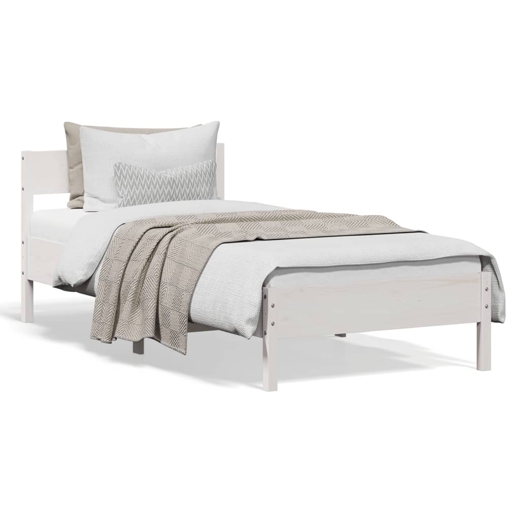 vidaXL Bed Frame without Mattress White 75x190 cm Small Single Solid Wood Pine 2