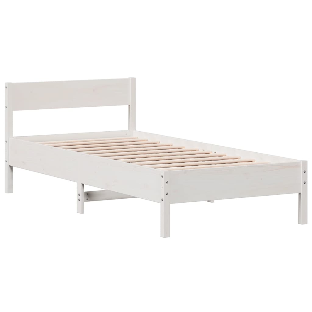 vidaXL Bed Frame without Mattress White 75x190 cm Small Single Solid Wood Pine 3