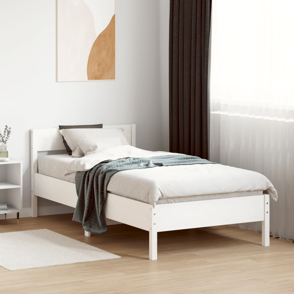 vidaXL Bed Frame without Mattress White 75x190 cm Small Single Solid Wood Pine 1