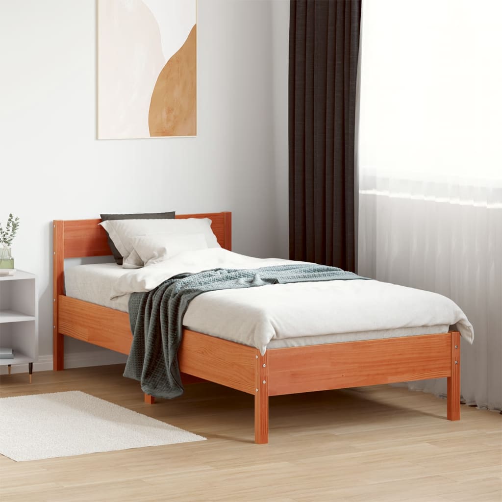 vidaXL Bed Frame without Mattress Wax Brown 75x190 cm Small Single Solid Wood Pine 1