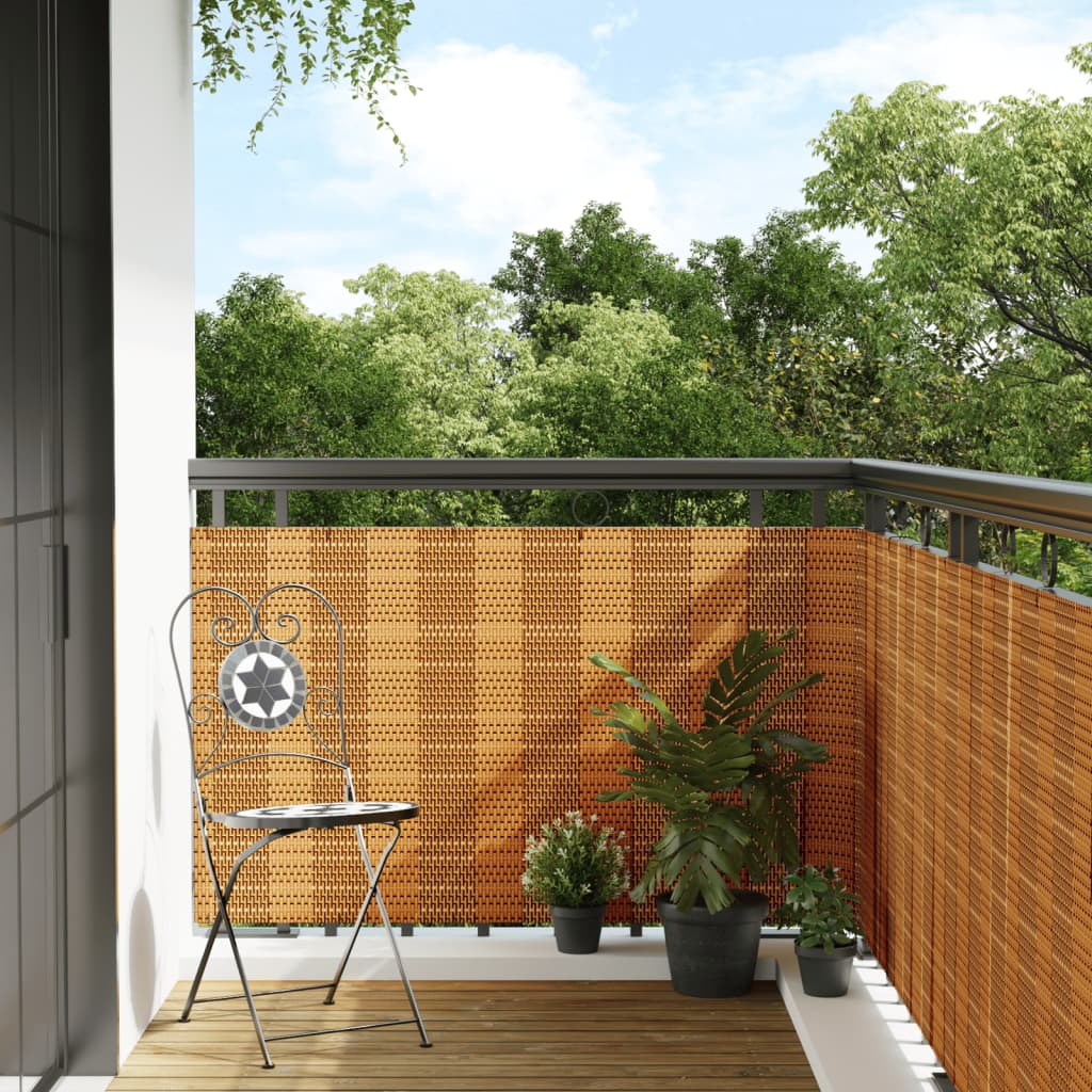 vidaXL Balcony Screen Light Brown 600x90 cm Poly Rattan 1
