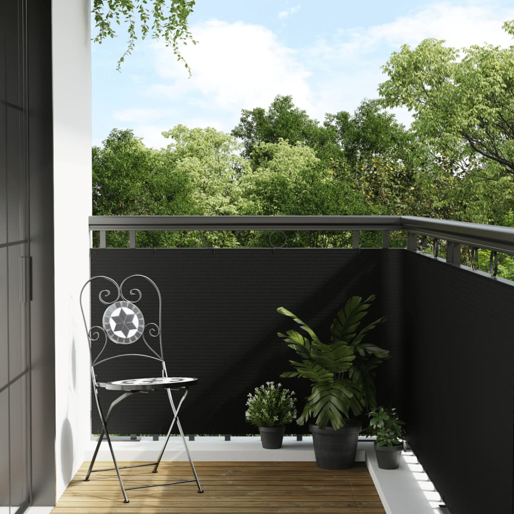vidaXL Balcony Screen Black 600x90 cm Poly Rattan 1