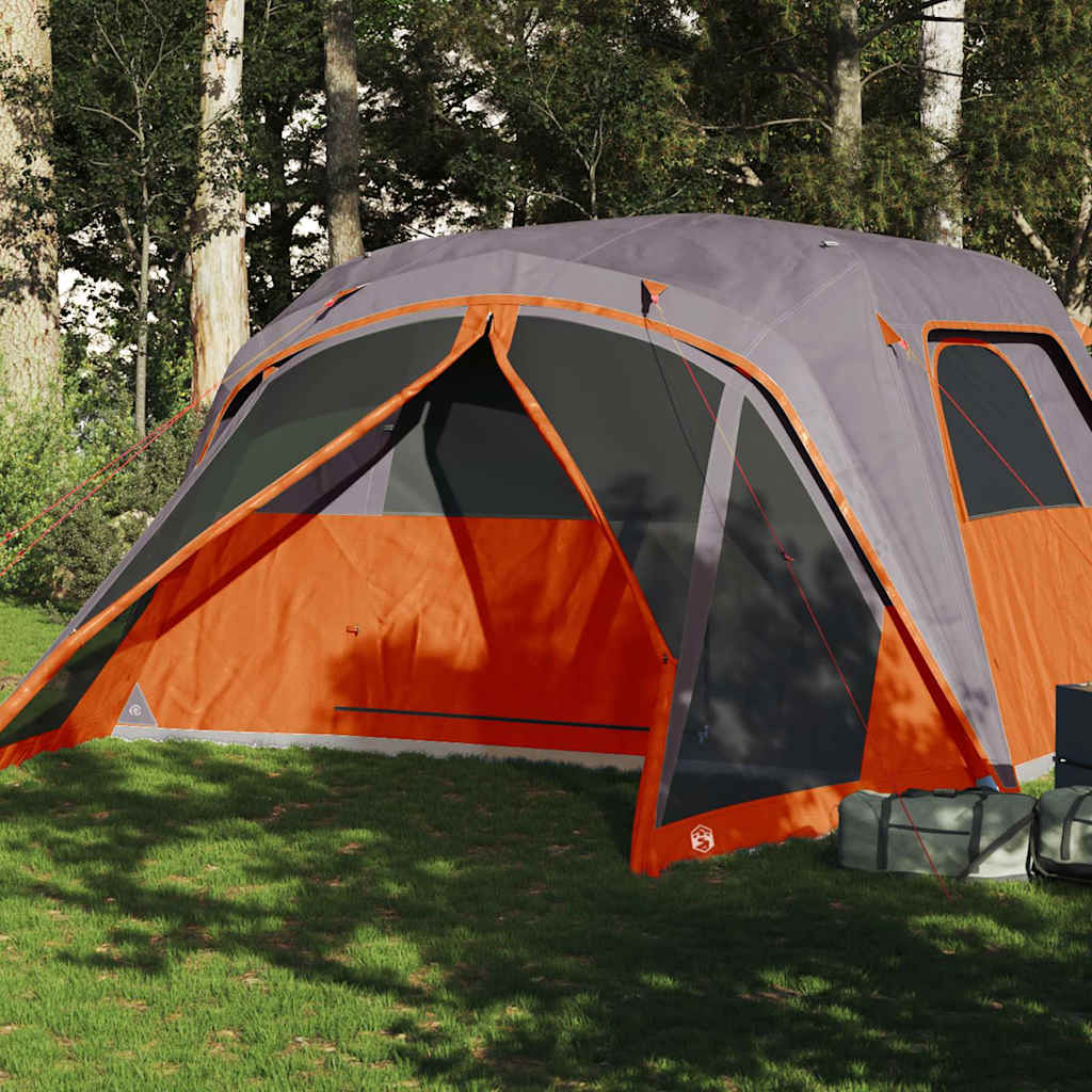 Family Tent with Porch Waterproof Grey and orange 6-Person